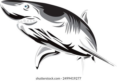 Vector de tiburón con Elementos en blanco y negro y gris para logos o tatuajes.