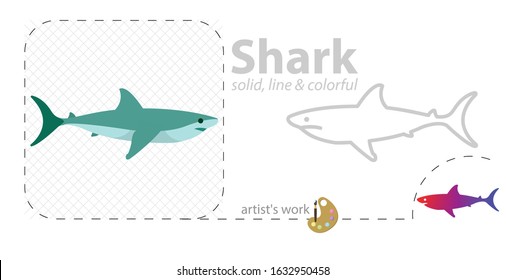 shark vector flat illustration, solid, line icon