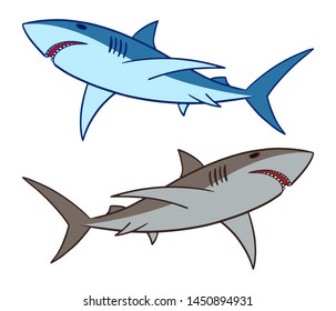 Shark vector illustration. 2 sharks swimming clip art isolated on white background.