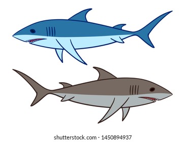 Shark vector illustration. 2 sharks swimming clip art isolated on white background.