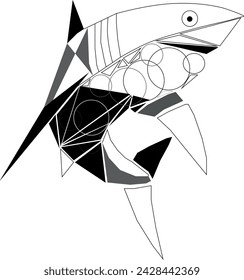 Shark vector illustration. Black and white shark logo in geometric abstract style.