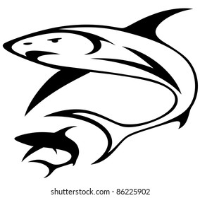 shark vector illustration - black and white outline