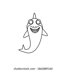 Ilustración vectorial de tiburón gráfico en estilo de arte de línea aislado en fondo blanco