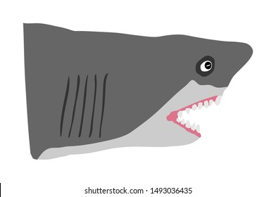 Shark vector illustration isolated on white background. Sea predator. Danger on beach alert. Open jaws of beast. The biggest fear for divers and swimmers. Under water alert for diving and swimming.