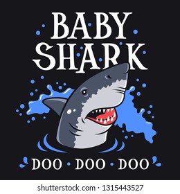 Shark vector illustration for kids t-shirt apparel design. Funny Graphic Tee