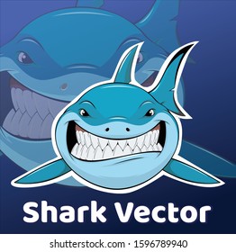 Shark Vector Illustration on Sea Blue