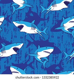 Shark vector illustration, seamless print pattern