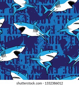 Shark vector illustration, seamless print pattern