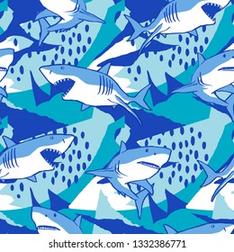 Shark vector illustration, seamless print pattern