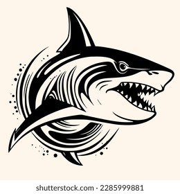 Shark-Vektorgrafik für Logo oder Symbol, Zeichnung Eleganter minimalistischer Stil, abstrakte Illustration