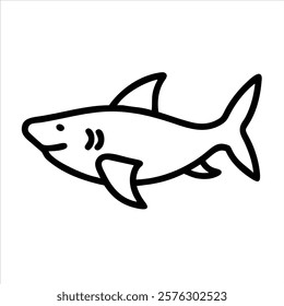 Shark Vector Outline Icon on White Background