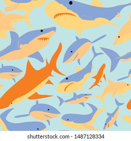 Shark vector seamless repet pattern perfect for fabrics and textiles, kids stationary products, kids home decor products, shark themed party items, packaging, wall paper and backdrops for parties