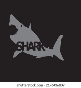 shark vector silhouette, flat, isolated on black background