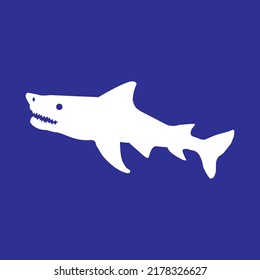 shark vector silhouette, isolated on blue