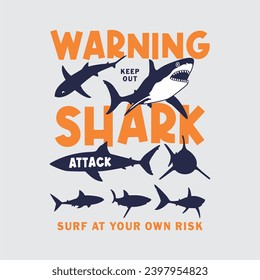 shark vector with slogan warning shark , handrawn graphic design and other print