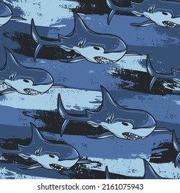 Shark vector template with hand drawn underwater marine fish, modern background and print design