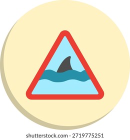 Icono de estilo de círculo plano de advertencia de tiburón