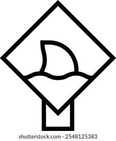 ícone de aviso de tubarão. Design de estilo linear fino isolado em fundo branco