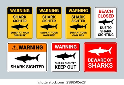 Shark warning sign collection vector illustration