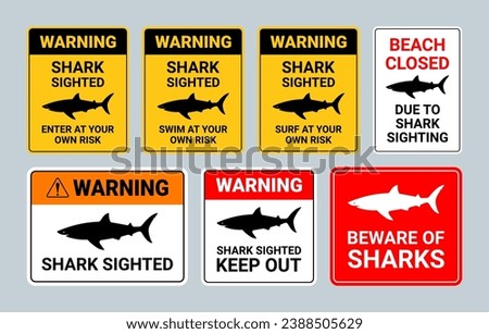 Shark warning sign collection vector illustration