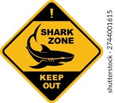 Shark Warning Sign - Danger Alert - Yellow and Black - Safety