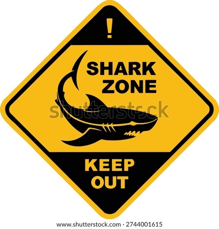 Shark Warning Sign - Danger Alert - Yellow and Black - Safety