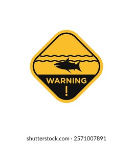 Shark warning sign flat line symbol set.