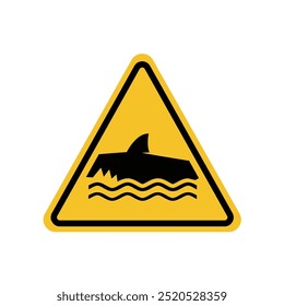 Shark warning sign on yellow triangle board. Suitable for posters and web icons