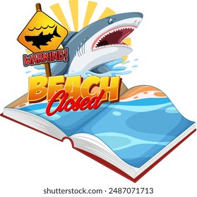 Shark warning sign with open book