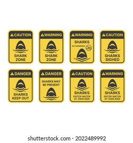 Shark warning sign in yellow rectangle. Sharks, danger, keep out vector.