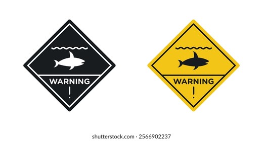 Shark warning signs set in black and colored