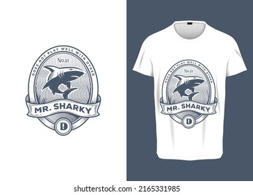 Shark warning in vintage emblem Vector Illustration for t-shirt prints, posters, apparel, and other uses