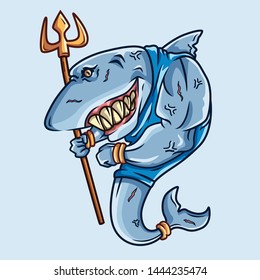 Shark Warrior vector illustration for tshirt design, sticker, etc