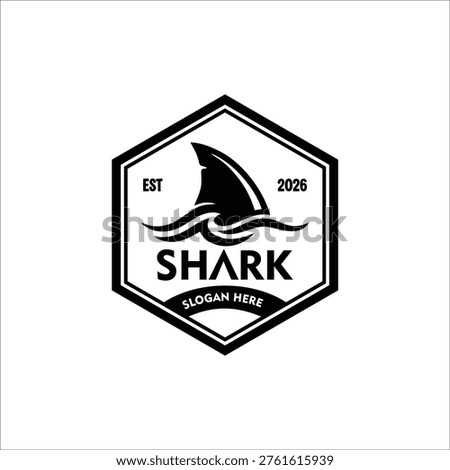 Shark  and wave badge logo design 