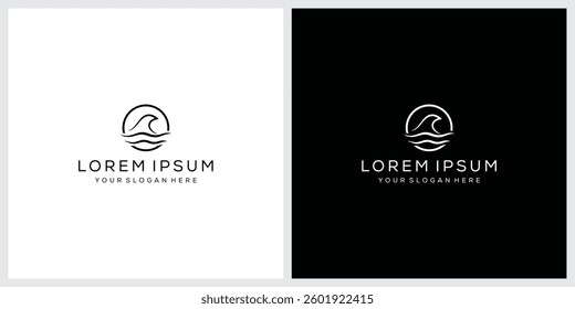 shark and wave logo design vector template