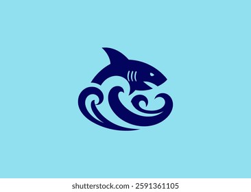 Shark Wave Logo – A menacing shark emerging from powerful waves, representing dominance and ocean strength.