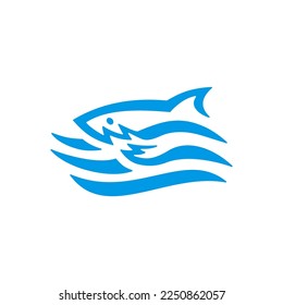shark wave sea water logo vector icon illustration