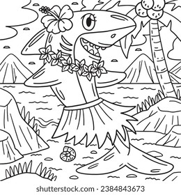 Shark Wearing Flowers and Hula Skirt Coloring Page