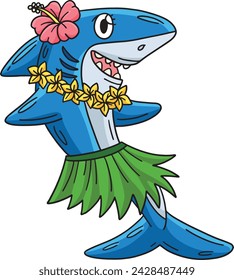 Shark Wearing Flowers and Hula Skirt Clipart