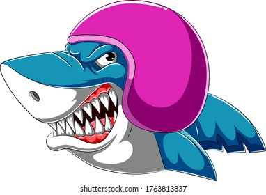 Shark wearing helmet of Racer of illustration