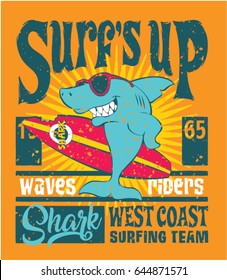 Shark West Coast surfing team, vector print for children wear 