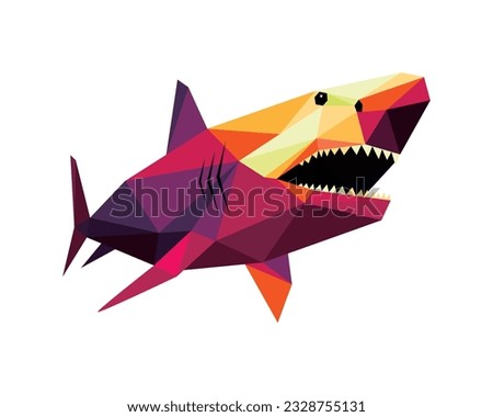 Shark whale in colorful Polygonal low poly. Shark fish in abstract Vector Illustration. Shark colorful logo