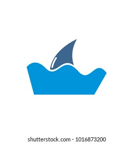 Shark, Whale, Dolphin Fin and boat logo vector illustration