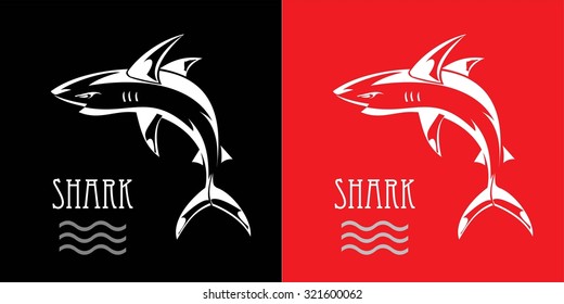 shark. white shark. line art of Shark illustration combine with text. wild shark. Fearless shark. label. Shark Mascot Vector Graphic. Predator. 