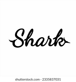 "Shark" word design with illustration of shark tail on letters S and K.