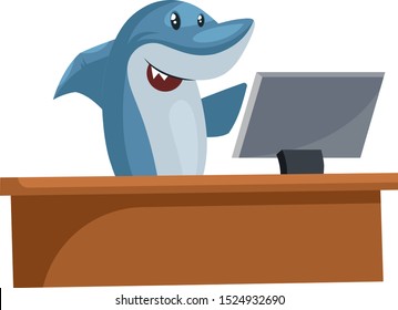 Shark working, illustration, vector on white background.
