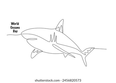 Shark. World ocean day concept one-line drawing