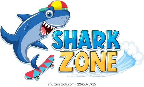 Shark zone icon with shark cartoon character illustration