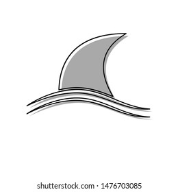 Sharkfins sign. Black line icon with gray shifted flat filled icon on white background. Illustration.