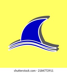 Sharkfins sign. Blue Icon with white stroke in 3d at yellow Background. Illustration.